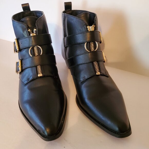 Who What wear Pointed Toe Buckle Women's Ankle Zipper Boots Black Size 7.5. - Picture 4 of 12